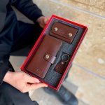 ست هدیه کیف و جاکارتی مردانه چرم طبیعی کد 132